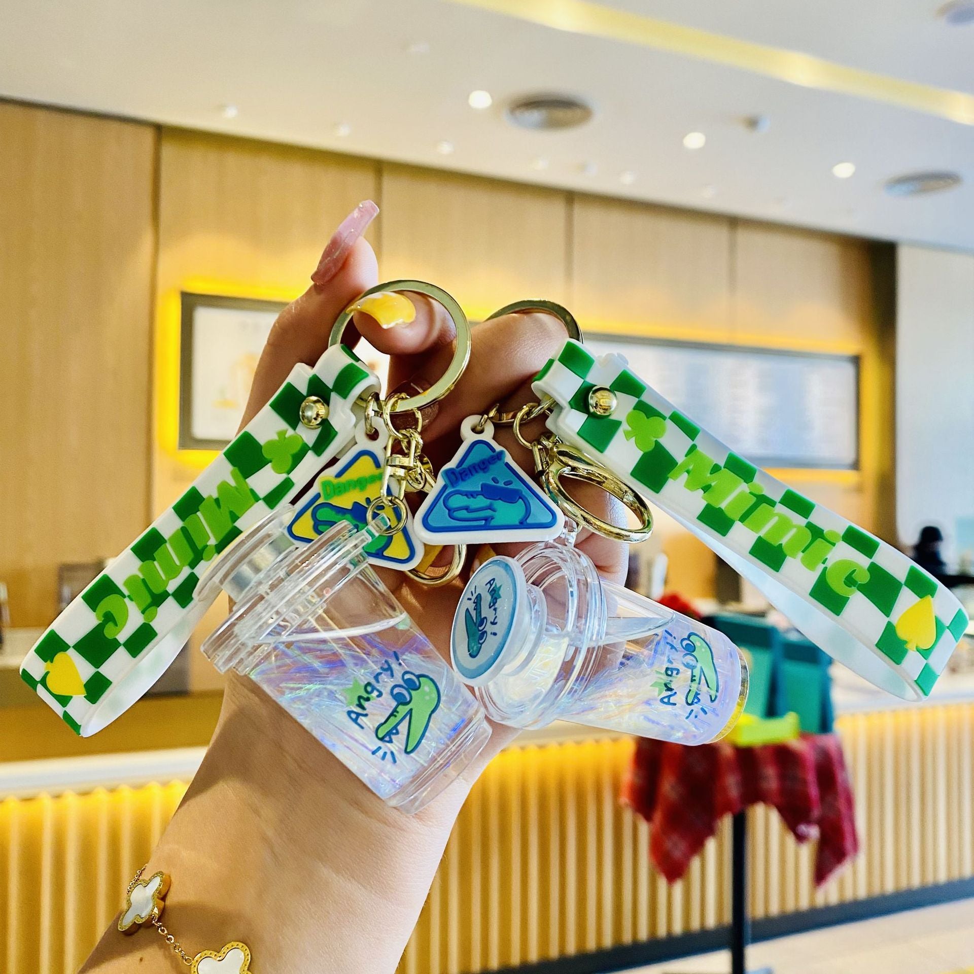 Wholesale PVC Rotating Small Crocodile Into Oil Milk Tea Cup Key Chain